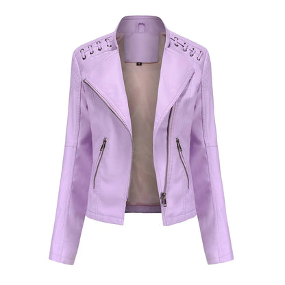 Chaqueta de cuero sintético para mujer, abrigo corto ajustado con cuello levantado y cremallera, ropa de calle para motorista, novedad de primavera y otoño.