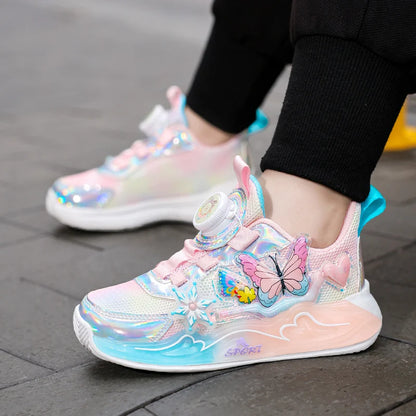 Cute Sneakers for Girls, Pink and Purple Butterfly Print Kids' Shoes, School Athletic Running Trainers, Girls' Sports Shoes