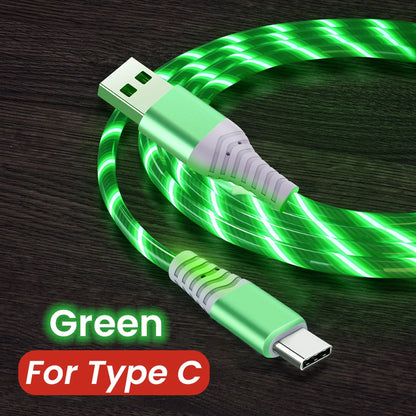 MVQF 5A Fast Charging Cable, Luminous LED Cable, Micro USB TypeC Data Cable, Flowing Streamer Light, USB C LED Cable for Huawei Xiaomi.