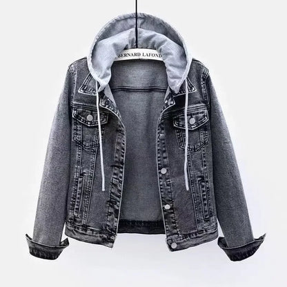 Chaqueta corta vaquera recortada para mujer primavera otoño estilo coreano nueva chaqueta con capucha de manga larga delgada suaviza tu silueta