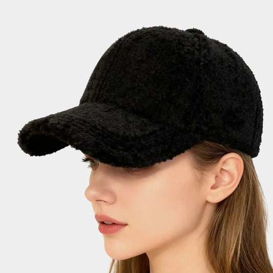 Gorra de béisbol lisa de color sólido de lana de cordero de invierno: cálida forro polar de peluche, favorecedor facial, corona estructurada