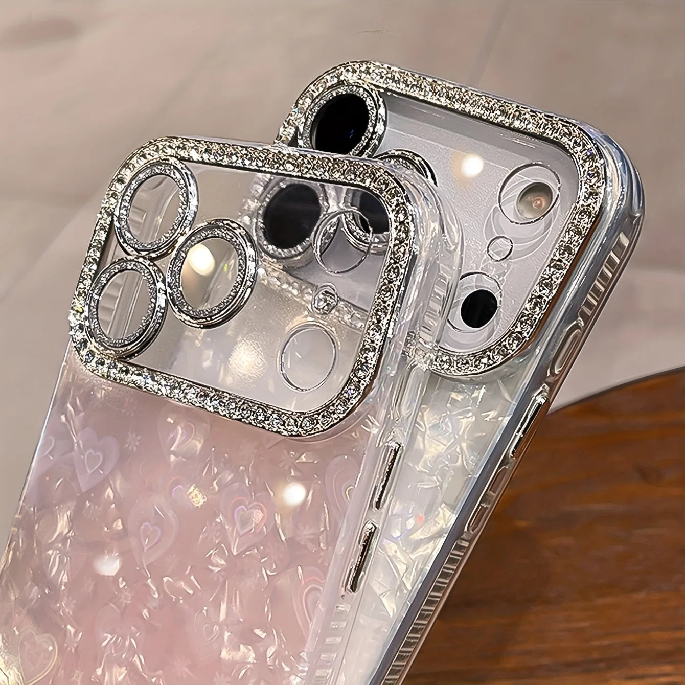 Funda de teléfono con patrón de carcasa láser de amor de cristal brillante elegante para iphone 17 Air 16 15 14 Plus 13 12 Pro Max cubierta de película de lente suave.