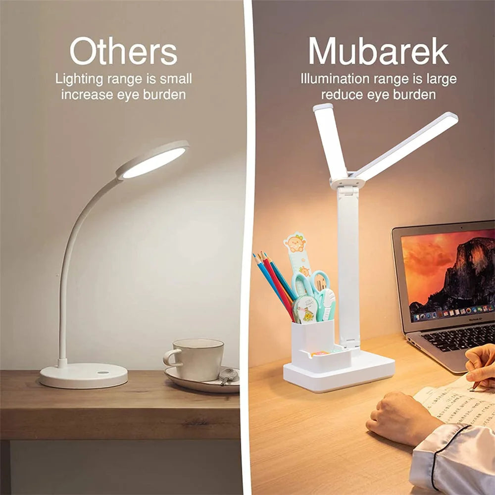 LED Desk Lamp, Dimmable Touch Folding Table Lamp with USB, Calendar, Temperature Clock, Night Light for Study, Reading Lamp