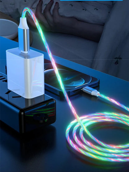 MVQF 5A Fast Charging Cable, Luminous LED Cable, Micro USB TypeC Data Cable, Flowing Streamer Light, USB C LED Cable for Huawei Xiaomi.