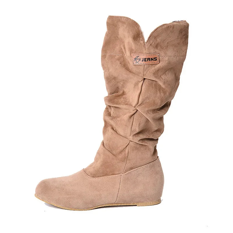 Botas de nieve de tubo medio para mujer, zapatos de mujer de talla grande con gancho de hilo de algodón hueco, encaje esmerilado, novedad.