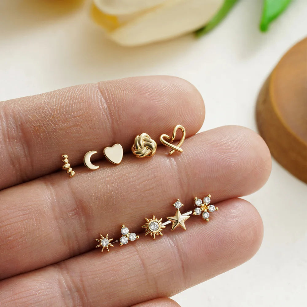 Pendientes de acero inoxidable con forma de estrella, Luna y sol para mujer, uso diario Simple, Piercing para cartílago, joyería Punk Unisex Rock, 1 ud.