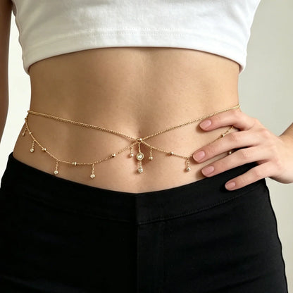 Women's Double-Layer Rhinestone Waist Chain, Elegant Design for Beach Vacations and Parties