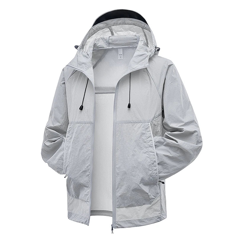 EUMERGX Waterproof Jacket for Men and Women, Windbreaker with Sun Protection for Fishing, Climbing, Hiking, Lightweight Rain Coat, Unisex, for Summer
