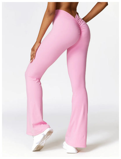 Women's V-shaped Yoga Pants, Flared Leggings, High-Waisted Wide-Leg Pants, Sports Flared Pants for Gym and Fitness, Dance Pants.