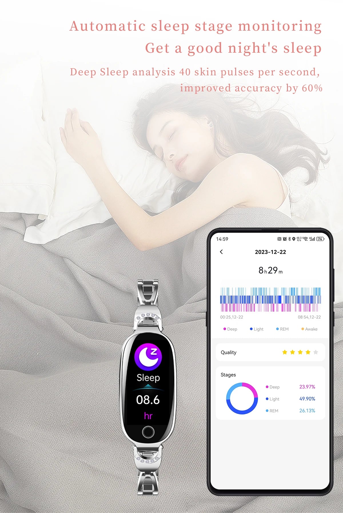 Reloj inteligente de moda para mujer con correa de caja de Metal llamadas Bluetooth recordatorio Menstrual femenino Monitor de presión arterial y frecuencia cardíaca