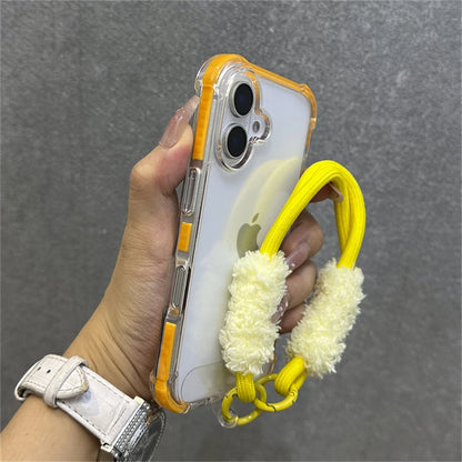 Armadura de parachoques híbrida transparente con correa para la muñeca para iPhone 15 11 12 13 14 16 Pro Max Plus X XS XR cubierta de bolsa de aire a prueba de golpes.