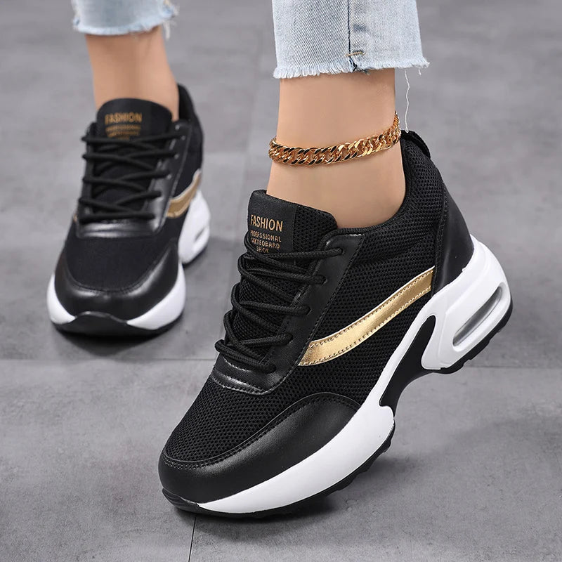 Fashion Platform Women's Shoes, Invisible Height Increasing Casual Shoes, Breathable Air Cushion Walking Travel Shoes