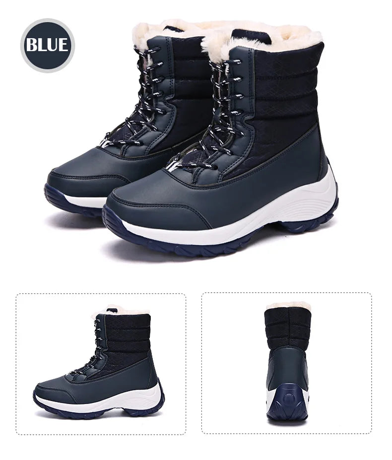 Botas de mujer, botas de tacón impermeables para invierno, botines de plataforma Tren, zapatos de nieve para mantener el calor, botas cortas de felpa para exteriores