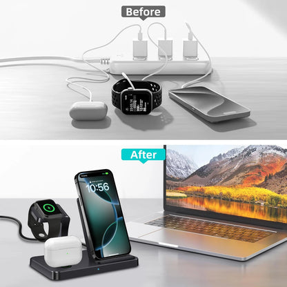 3-in-1 Wireless Charger for iPhone 16, 15, 14, 13, 12 Pro Max, Fast Charging Station for iWatch 10, 9, 8, AirPods 3, Induction Stand