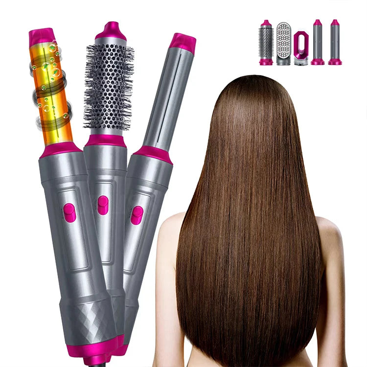 Secador de pelo 5 en 1, peine eléctrico para el cabello, cepillo rizador recto de iones negativos, secador de pelo, peine de aire, Kit de cepillo extraíble, herramienta.
