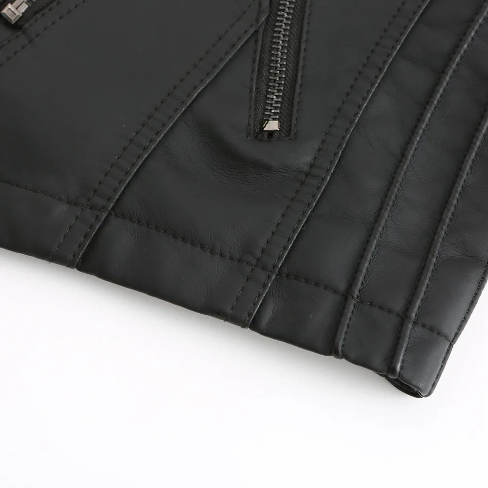 Chaqueta de cuero sintético para mujer, abrigo corto ajustado con cuello levantado y cremallera, ropa de calle para motorista, novedad de primavera y otoño.