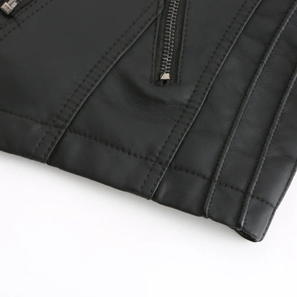 Chaqueta de cuero sintético para mujer, abrigo corto ajustado con cuello levantado y cremallera, ropa de calle para motorista, novedad de primavera y otoño.