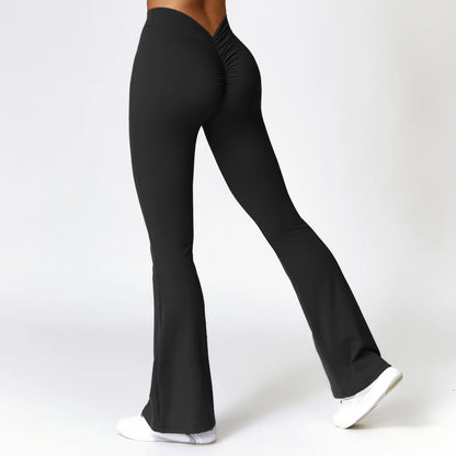 Women's V-shaped Yoga Pants, Flared Leggings, High-Waisted Wide-Leg Pants, Sports Flared Pants for Gym and Fitness, Dance Pants.