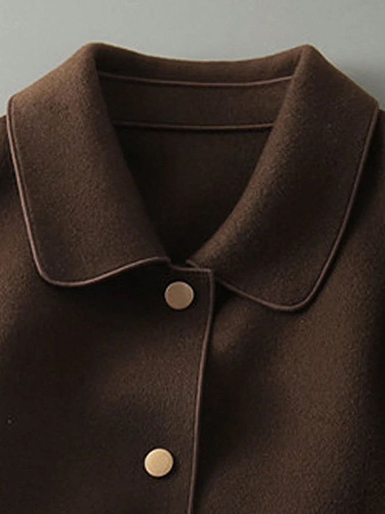 Abrigos de lana cortos lisos clásicos para mujer Otoño Invierno ropa cálida para mujer abotonada abrigo femenino trajes nuevos en prendas de vestir exteriores