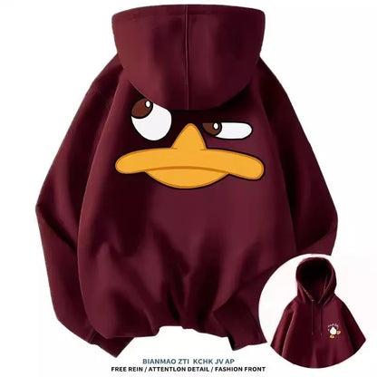 Sudadera con capucha de gran tamaño con diseño de pato de dibujos animados para hombre y mujer, Top informal cálido para deportes al aire libre diarios, Otoño e Invierno