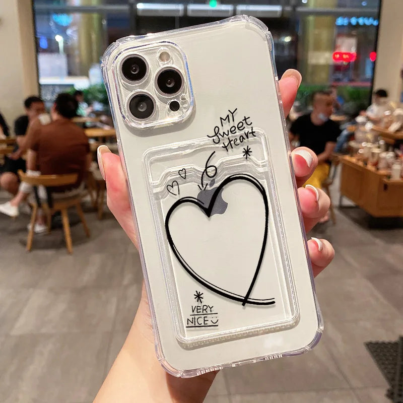 Funda de teléfono con soporte para tarjetas suaves para iPhone 13, 11, 16e, 15, 12, 14, 17, 16 Pro Max, 7 Plus, XR SE, funda transparente con flores estéticas