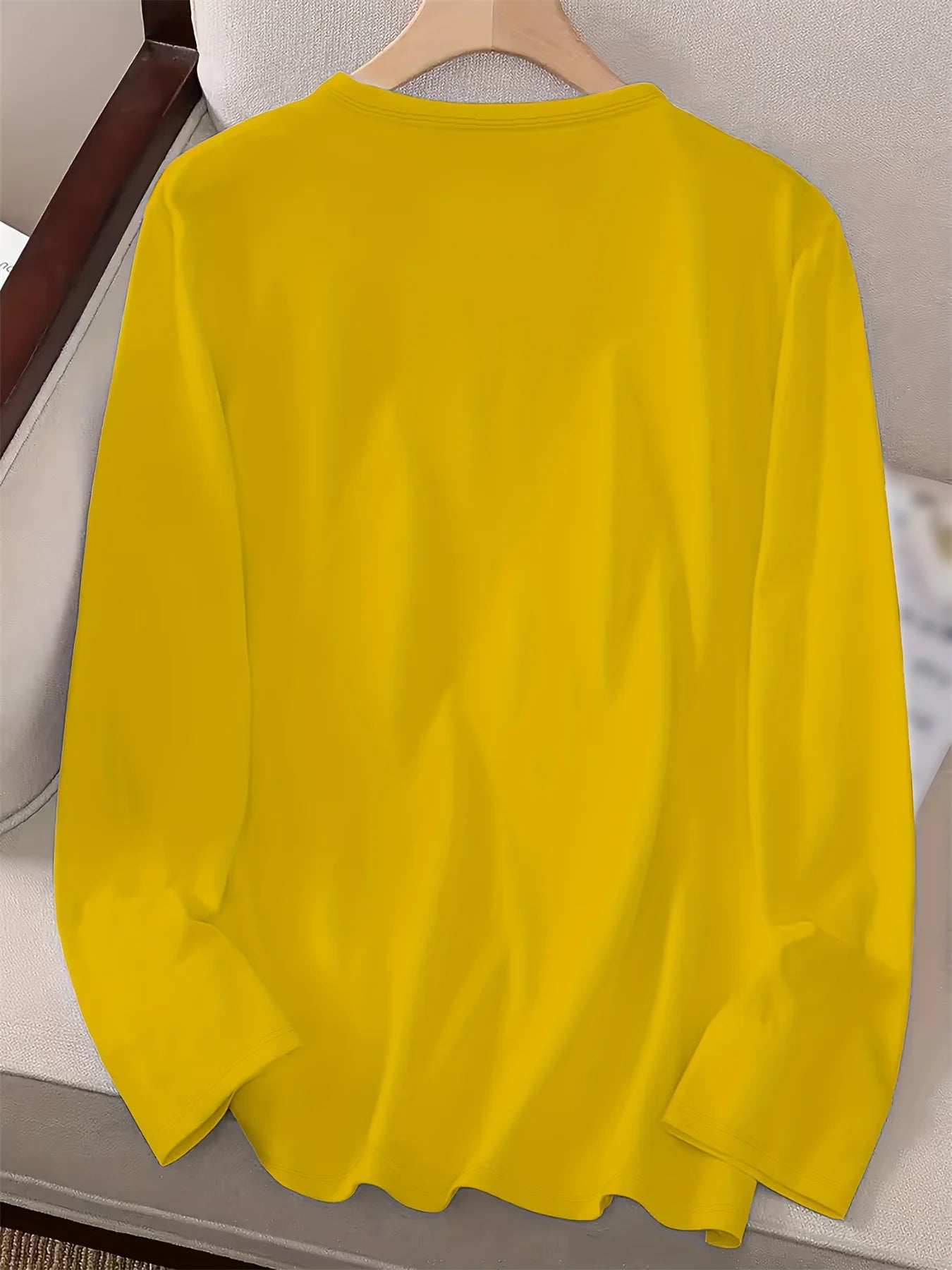 Camiseta 100% de algodón puro para mujer, camiseta holgada y cómoda con estampado de letras de NUEVA YORK, manga larga y cuello redondo, primavera y otoño
