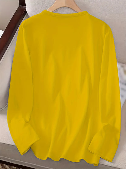 Camiseta 100% de algodón puro para mujer, camiseta holgada y cómoda con estampado de letras de NUEVA YORK, manga larga y cuello redondo, primavera y otoño