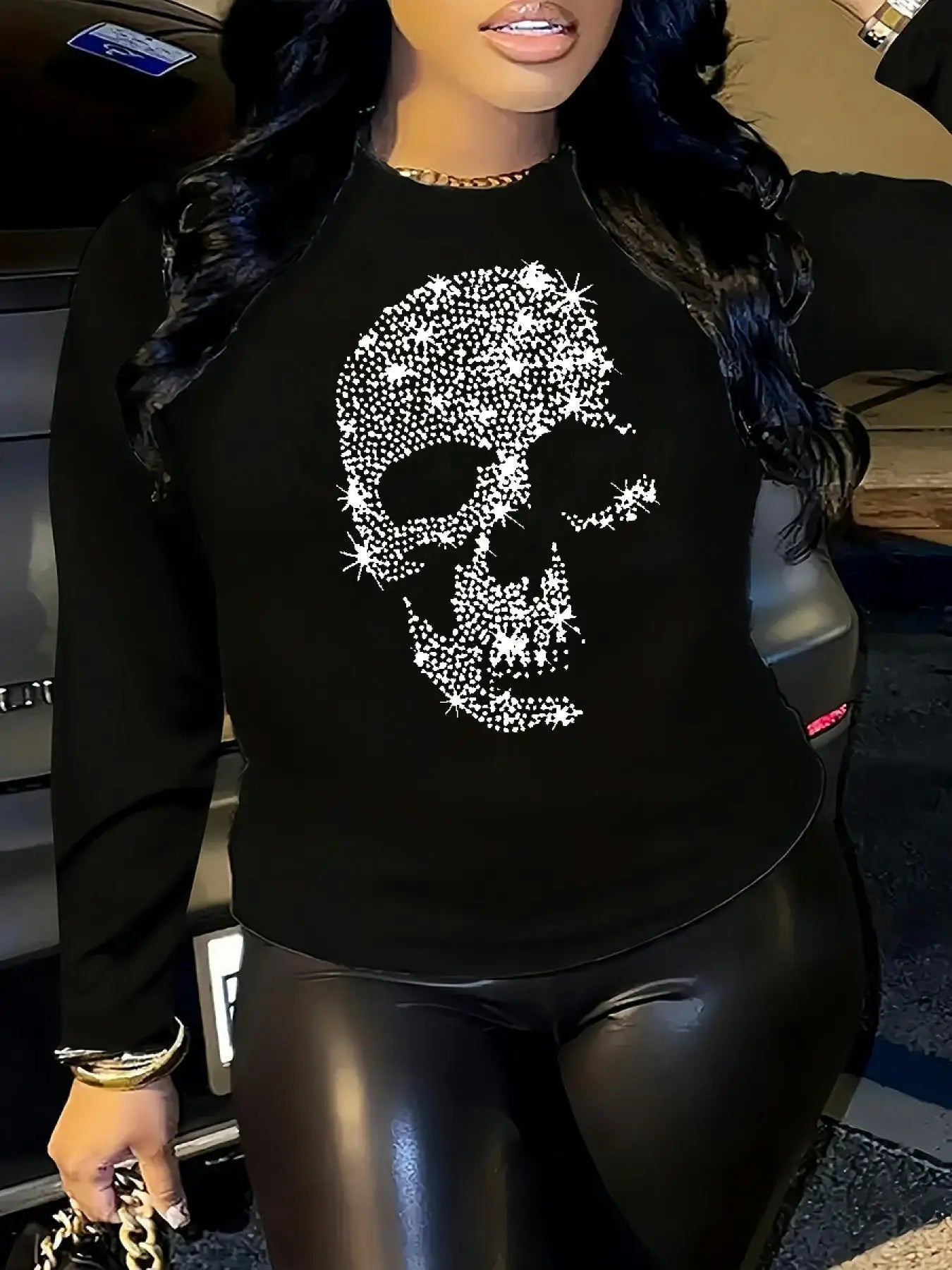 Camiseta holgada informal de algodón 100% para primavera y otoño para mujer, camiseta de manga larga con cuello redondo y estampado.