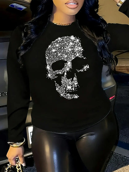 Camiseta holgada informal de algodón 100% para primavera y otoño para mujer, camiseta de manga larga con cuello redondo y estampado.