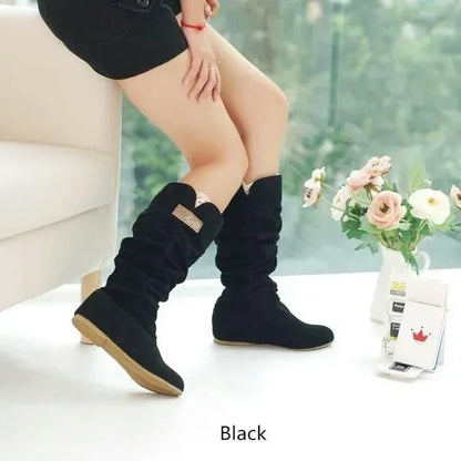 Botas de nieve de tubo medio para mujer, zapatos de mujer de talla grande con gancho de hilo de algodón hueco, encaje esmerilado, novedad.