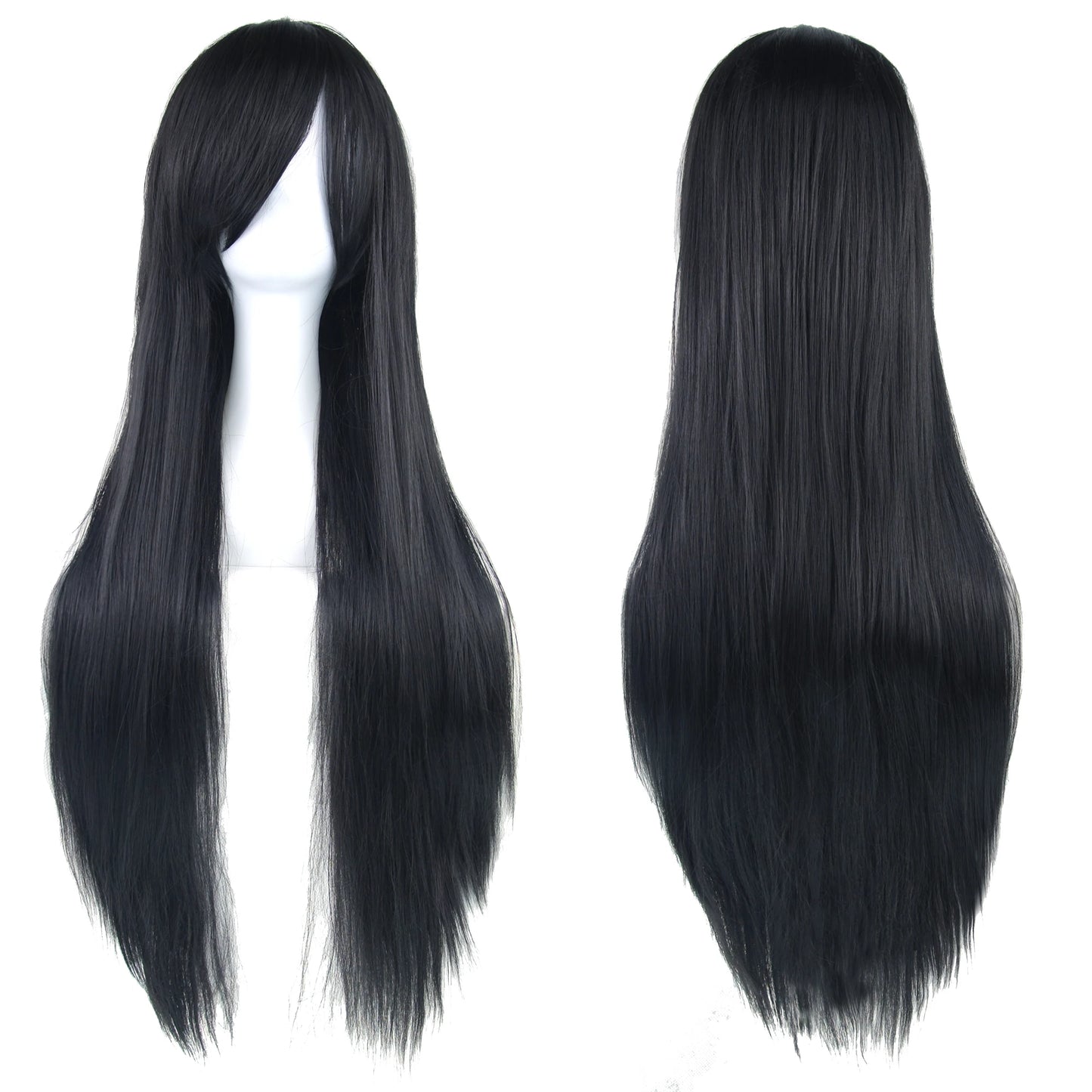 Soowee 80cm Synthetic Hair Wigs, White and Purple Cosplay Wigs, Black Straight Hair Wig for Party, Women's Wig.