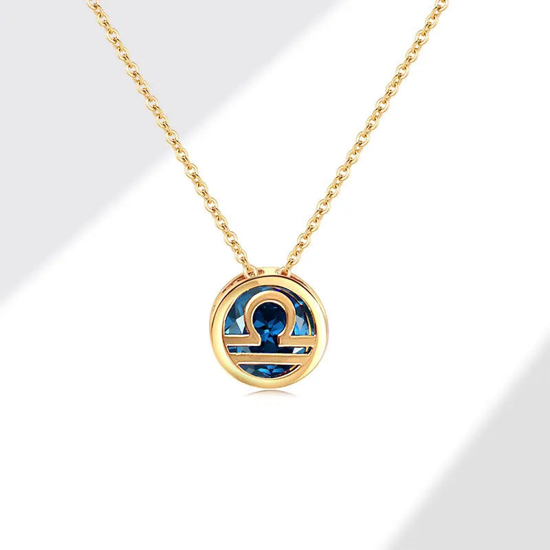 Retro Double-Sided Hollow 12 Constellation Pendant Necklaces for Women, Crystal Rhinestone Birthstone Zodiac Sign Choker