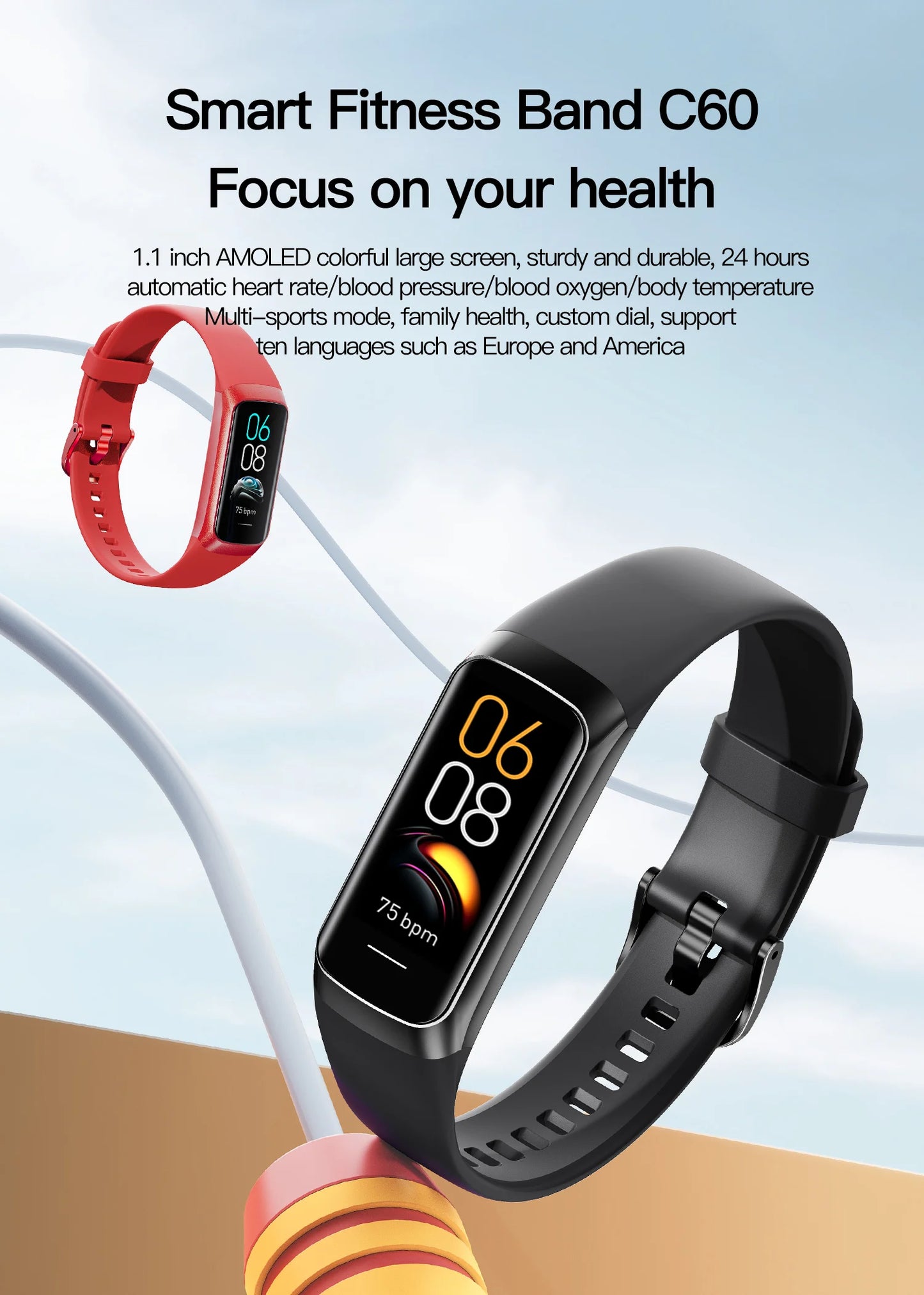 Reloj inteligente AMOLED con Monitor de temperatura corporal, reloj deportivo resistente al agua hasta 3ATM, correa de reloj inteligente para hombres y mujeres IOS Android