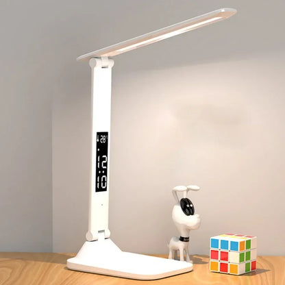 LED Desk Lamp, Dimmable Touch Folding Table Lamp with USB, Calendar, Temperature Clock, Night Light for Study, Reading Lamp