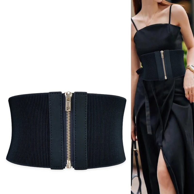 Cinturones elásticos anchos de diseñador a la moda para mujer, vestido femenino de alta calidad, cinturón de corsé negro, fajas elásticas