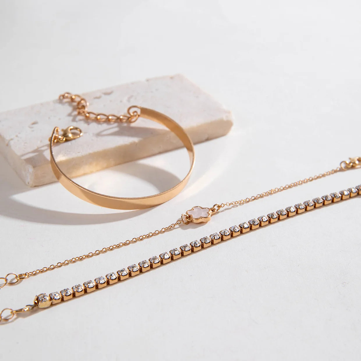 3 unids/set Bohemia minimalismo Metal Rhinestone cadena pulsera conjunto para mujer brazalete de Metal Color oro joyería regalos