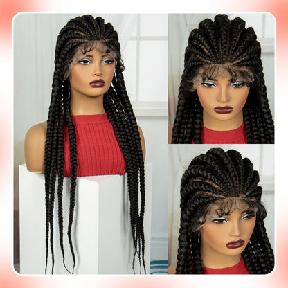 Pelucas trenzadas Cornrow de 32 pulgadas, peluca con trenzas de encaje sintético completo con pelo de bebé, peluca de encaje trenzado sin nudos Frontal para mujeres negras