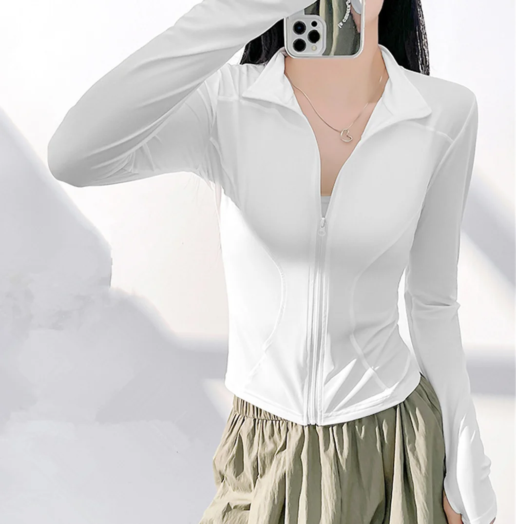 Women's Zippered Sports Jacket, Long Sleeve Slim Running Fitness Top, Quick Dry Plain Yoga Coat, Simple Casual Wear