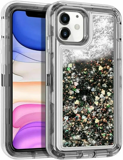 Luxury Dynamic Glitter Quicksand Case for iPhone 17 16 15 14 13 Pro Max X XSMAX XR SE 6 7 8 Plus, Heavy Shockproof Phone Cover