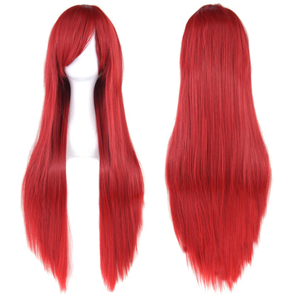 Soowee 80cm Synthetic Hair Wigs, White and Purple Cosplay Wigs, Black Straight Hair Wig for Party, Women's Wig.