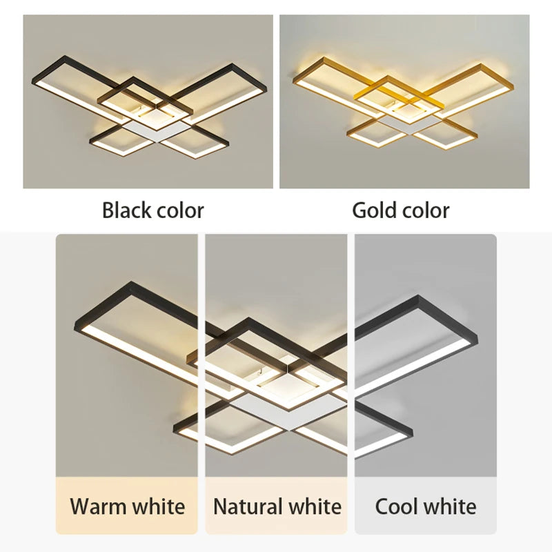 Luces Led de techo modernas para sala de estar, dormitorio, lustre, decoración del hogar, luz de techo regulable, accesorios de lámpara de techo negro/dorado