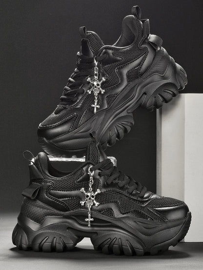 Zapatos vulcanizados informales para mujer, zapatillas ligeras con plataforma negra y tacones altos, estilo punk de Halloween para mujer