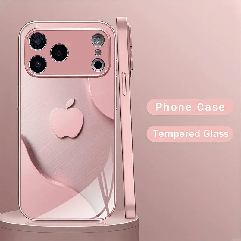 Funda de teléfono de cristal con pintura metálica, color rosa claro de lujo, para iPhone 17 16 15 14 13 12 11 Pro Max Plus 17Air 16E