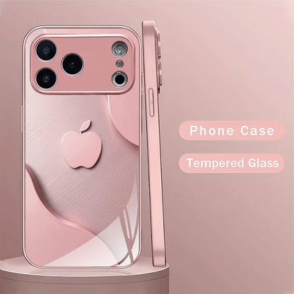 Funda de teléfono de cristal con pintura metálica, color rosa claro de lujo, para iPhone 17 16 15 14 13 12 11 Pro Max Plus 17Air 16E