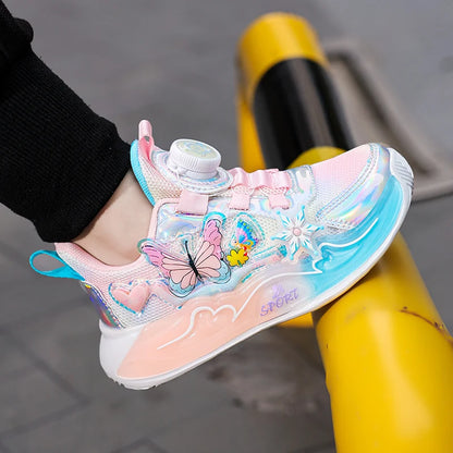 Cute Sneakers for Girls, Pink and Purple Butterfly Print Kids' Shoes, School Athletic Running Trainers, Girls' Sports Shoes