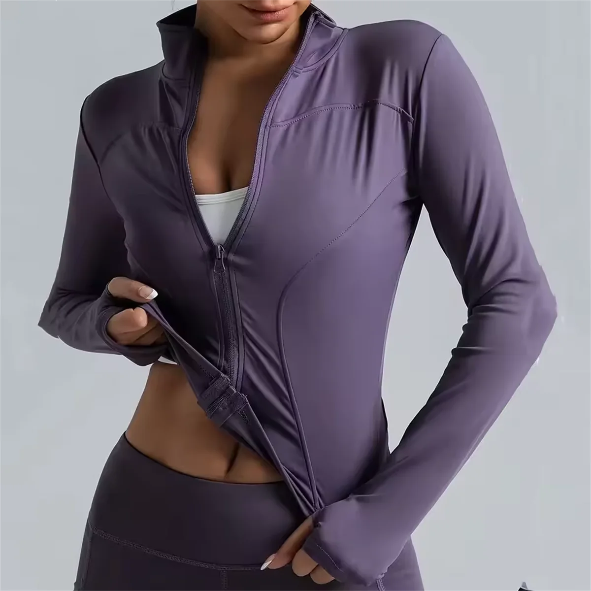Women's Zippered Sports Jacket, Long Sleeve Slim Running Fitness Top, Quick Dry Plain Yoga Coat, Simple Casual Wear