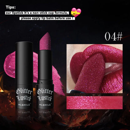 Lápiz labial con purpurina de 7 colores, resistente al agua, de larga duración, diamante nacarado, metálico, brillo de labios negro, maquillaje de labios para mujer, cosmético