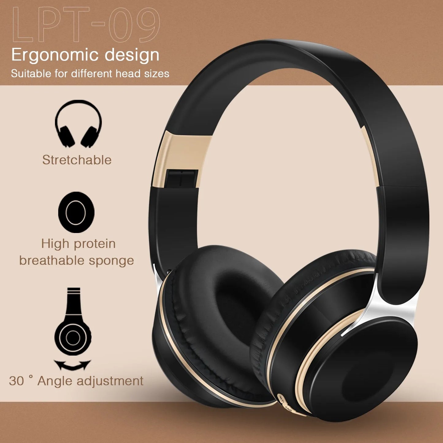 Auriculares Inalámbricos Bluetooth 2026, Auriculares Estéreo con Diadema, Soporte para Tarjeta SD y Micrófono para iPhone, Samsung y Tabletas