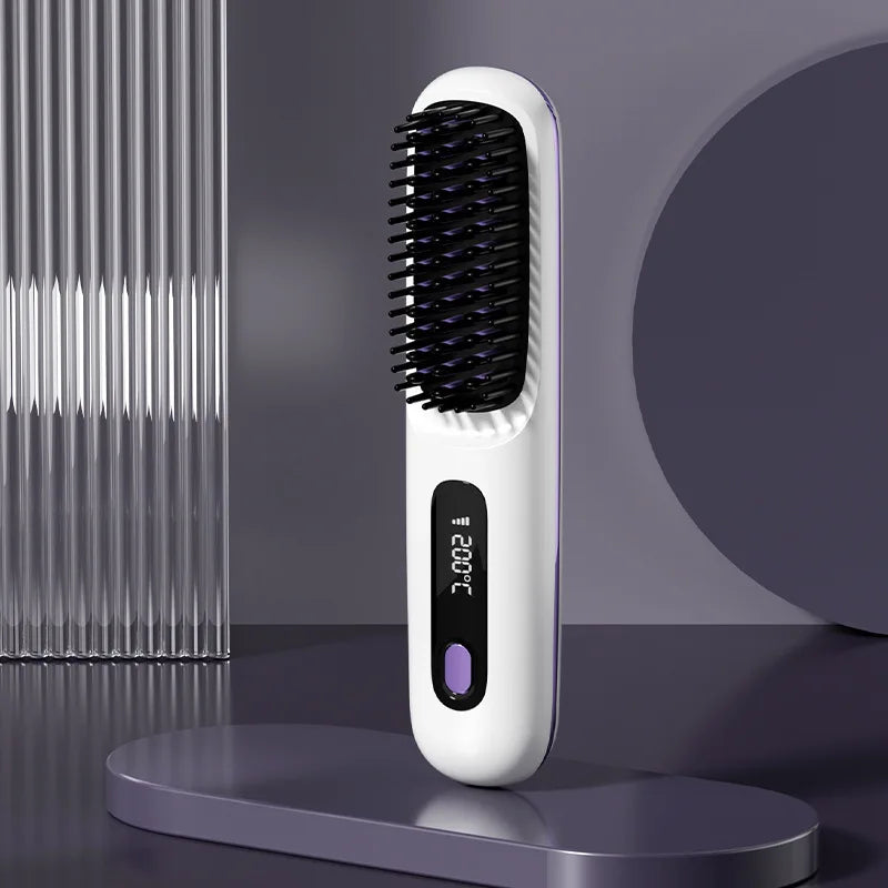 Cepillo alisador de pelo con pantalla LCD, alisador de carga USB inalámbrico, Mini cepillo alisador portátil para viajes en casa