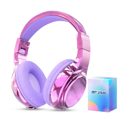 Kids Gradient Bluetooth Headphones, Wireless Over-Ear Headsets for Girls with Mic, Foldable Lightweight Headphones for School Travel